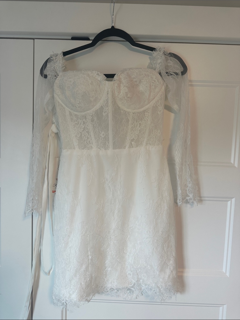 Lace Off-Shoulder White Mini Dress